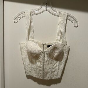 Aqua Lace Bustier - Cream Lace Croset Top Size Small w Zipper on the Back